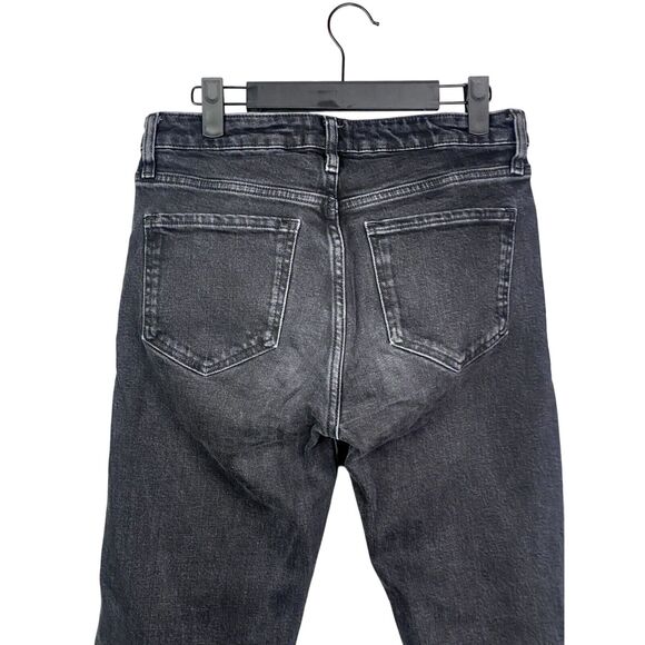 ZARA Slim Straight High Waisted Stretch Jeans Raw Hem 6 Rinsed Black #3059 - Picture 5 of 14